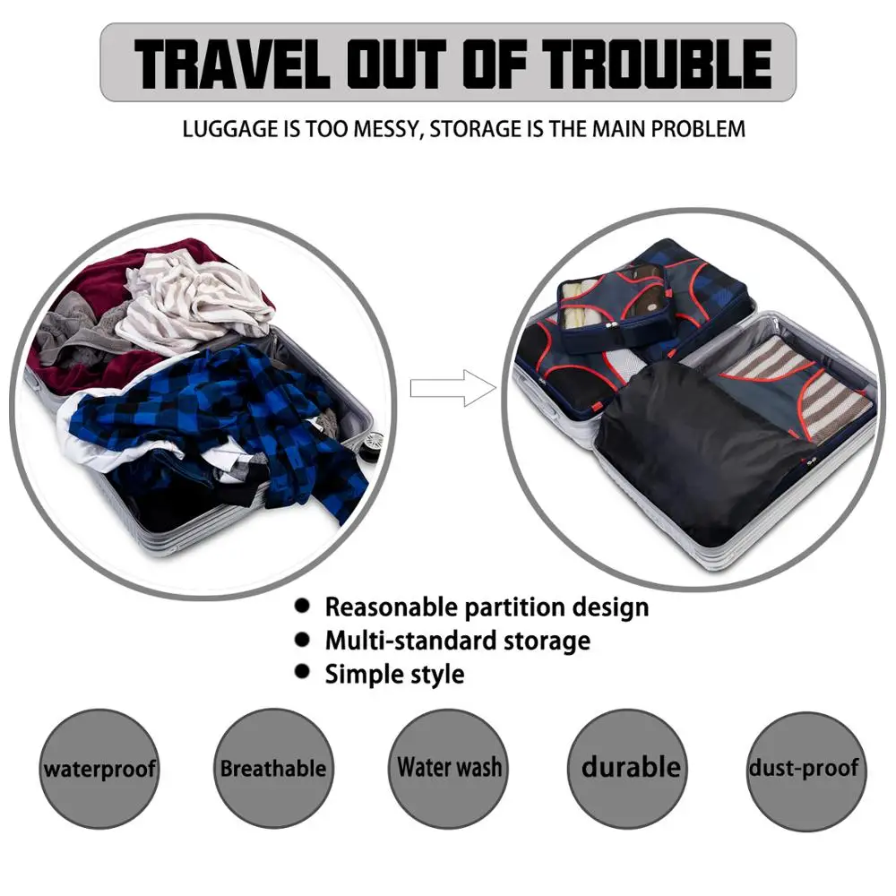 Packing Cubes 4 Set Travel Luggage Organizers with Durable Laundry Bag