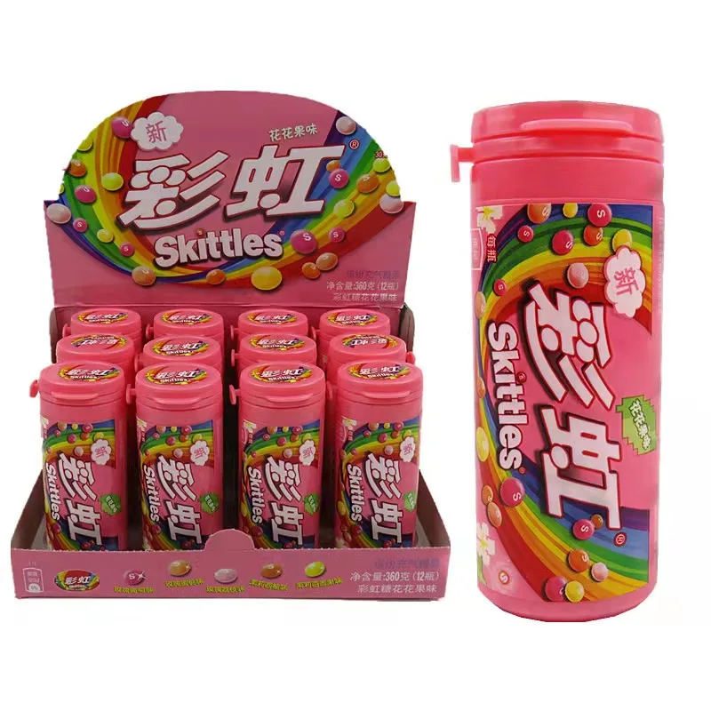 China Hot Selling Sweet 30g Exotic Snacks Candy Toys Multicolor Mixed Fruit Flavor Skittle Glue Free Chocolate Fruit Candies
