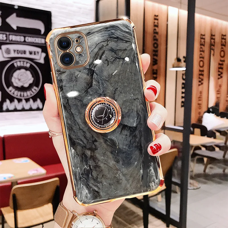Чехол для iPhone 13, роскошный мраморный Гальванизированный позолоченный чехол-подставка с кольцом-держателем для iPhone 7 8 Plus XS Max XR X 13Pro Max SE