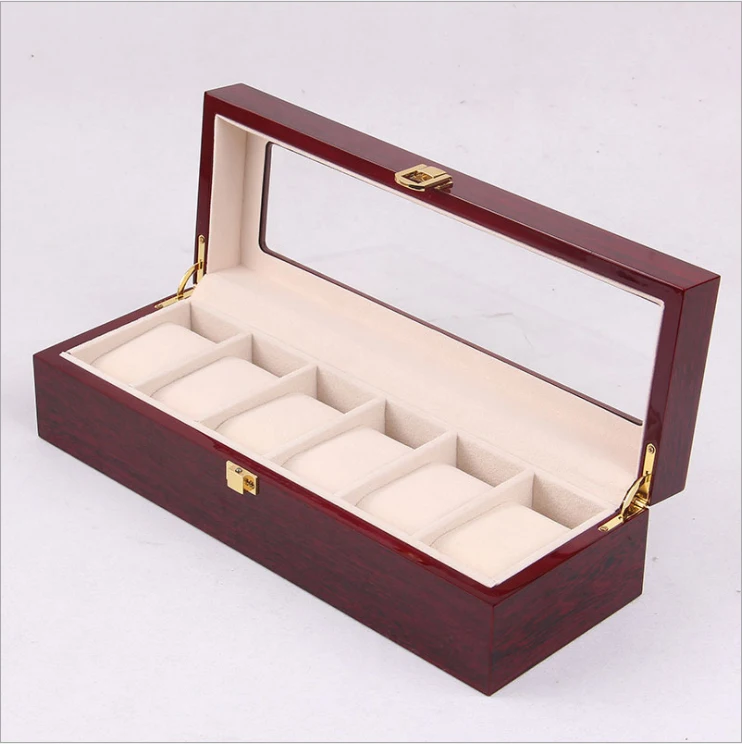 
High grade wood watch box display box storage packing 6 grids red wooden case 