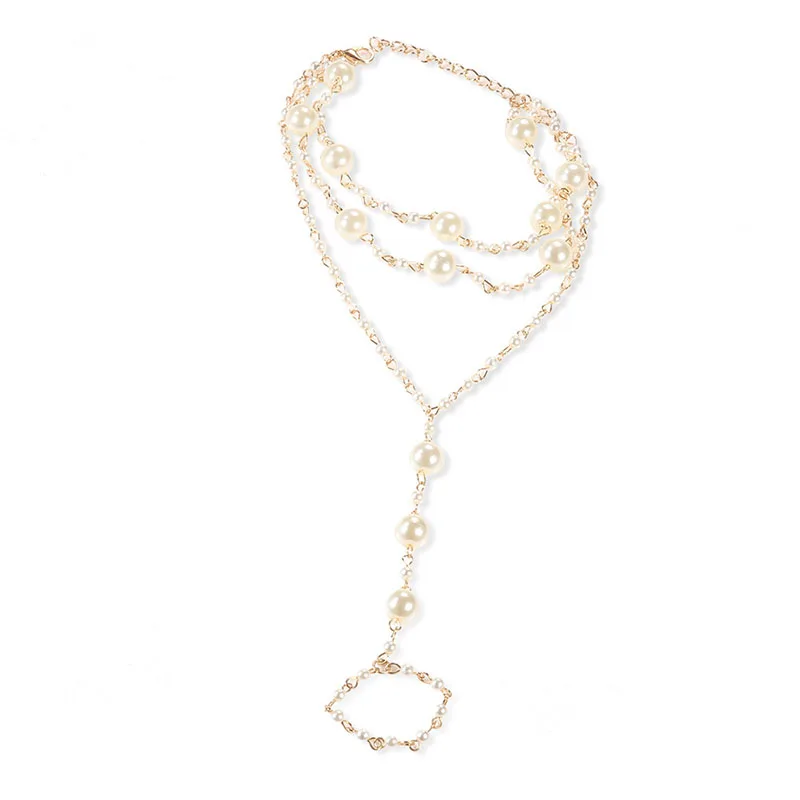 Charm Toe Rings Foot Chain Combination Anklet Summer Beach Barefoot Multilayered Pearl Anklet for Women and Girl