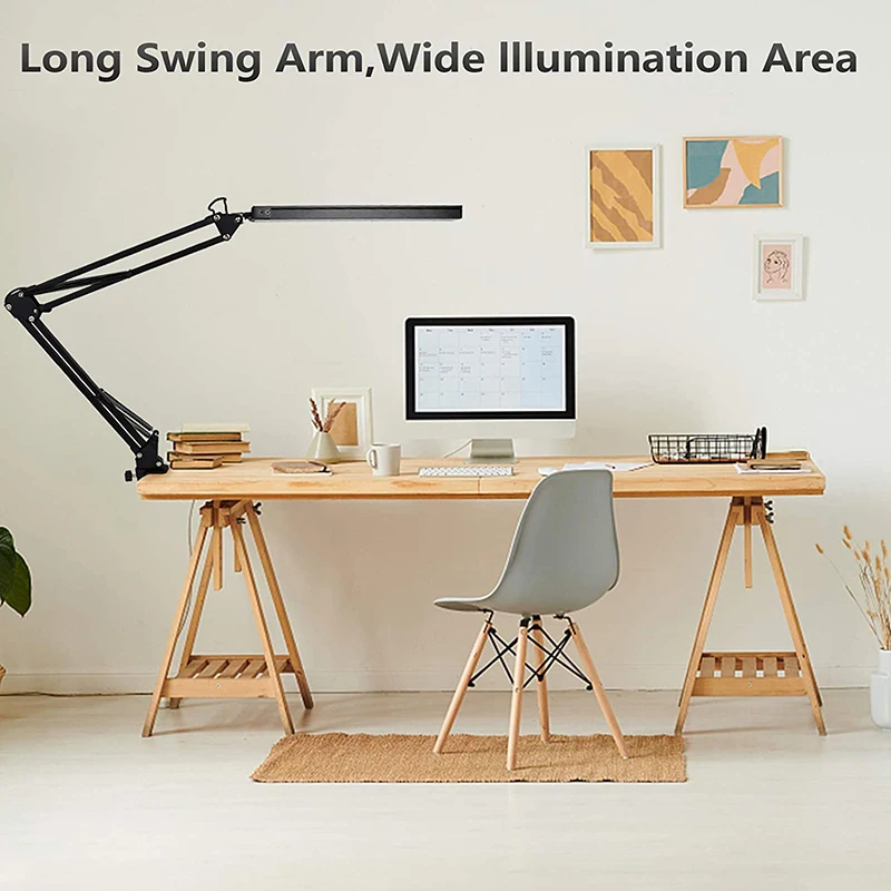 LED Desk Lamp with Clamp USB Clip-on Table Lamp Eye-Care Dimmable Reading Light Swing Arm Lamp Daylight Lamp