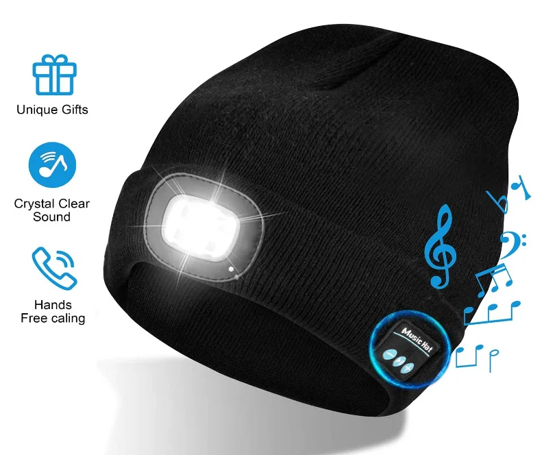 Rechargeable LED Beanie Cap, Mofek Hands Free 5 LED Flashlight Lighted Headlamp Hat, Warmer Knit Cap Hat