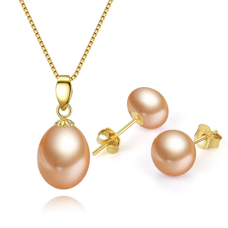 fresh water real natural pearl necklace and earring jewellery set cultured freshwater pearl jewelry sets in 925 sterling silver
