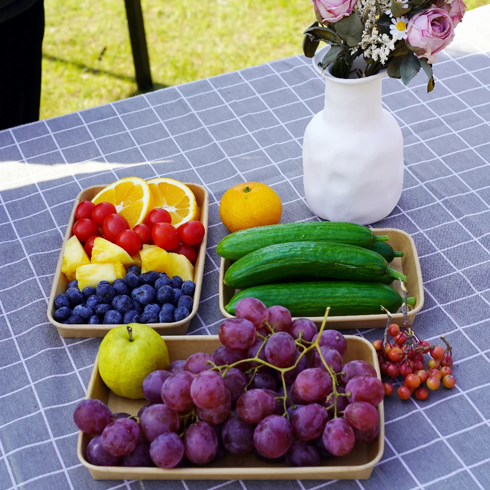 Printon Manufacturer Disposable rectangle take out kraft paper sushi packaging box sushi tray with clear lid