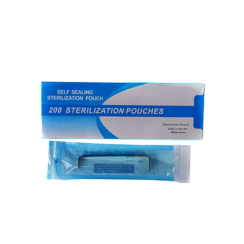 Self Sealing Sterilization Pouch Bag Clear Blue for Nail Tools 10x3.5in