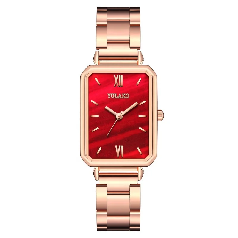 Hot Selling Alloy Quartz Rose Gold Women Watch Square Green Fancy Ladies Wrist Watch Jam Tangan Wanita