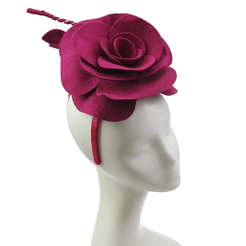 Женская шерстяная Вуалетка с цветами, головной убор с розой, повязка на голову для церкви, коктейльных вечеринок, платье