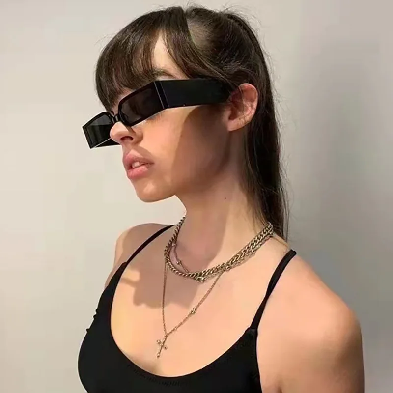 Sunglasses 2024 Fashion Rectangle Small Square Custom Shades Wide Temple INS New Outdoor Unisex Sun Glasses PC Material