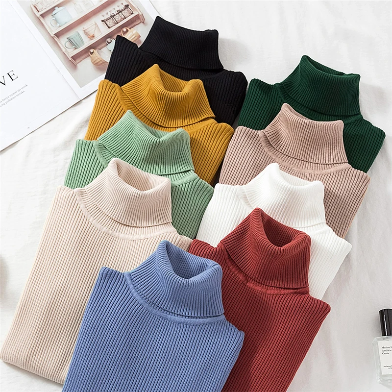 Factory Wholesale Spring Autumn Winter Warm Knitted Tops Ribbed Stand Collar Pullover High Neck Turtleneck Sweater For Women