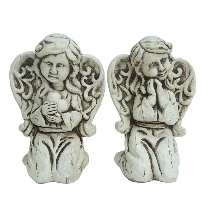 Customized White Girl Angel hug the rabbit Figures Adorable Angel Sculpture Resin Cherub Figurine Angel Garden Statue