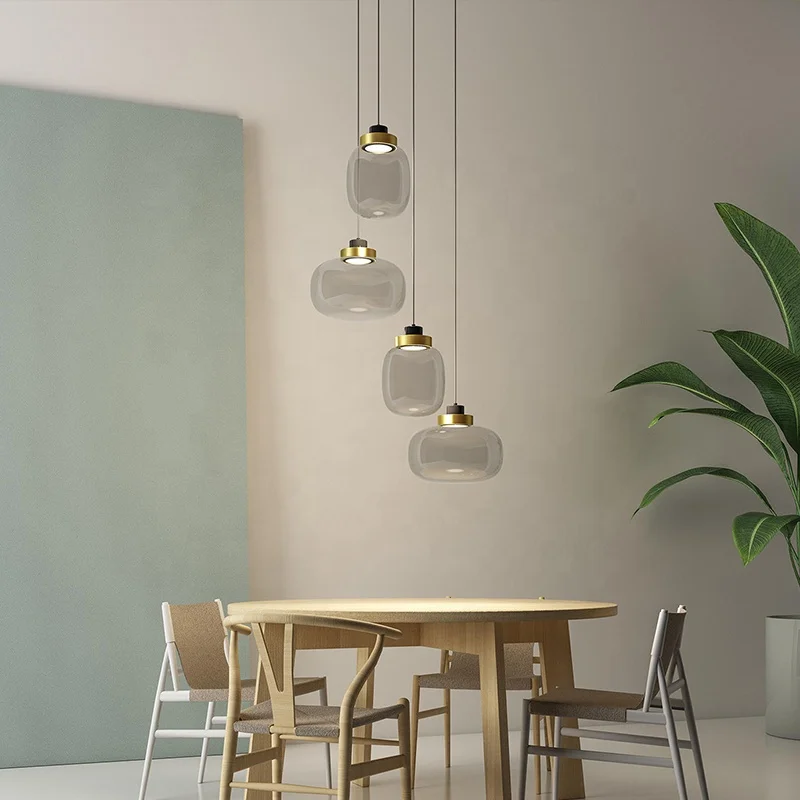 Modern Pendant Lights Smoky Gray White Glass Lampshade Loft Pendant Lamp for Dinning Room Home Decoration Glass Pendent Lighting