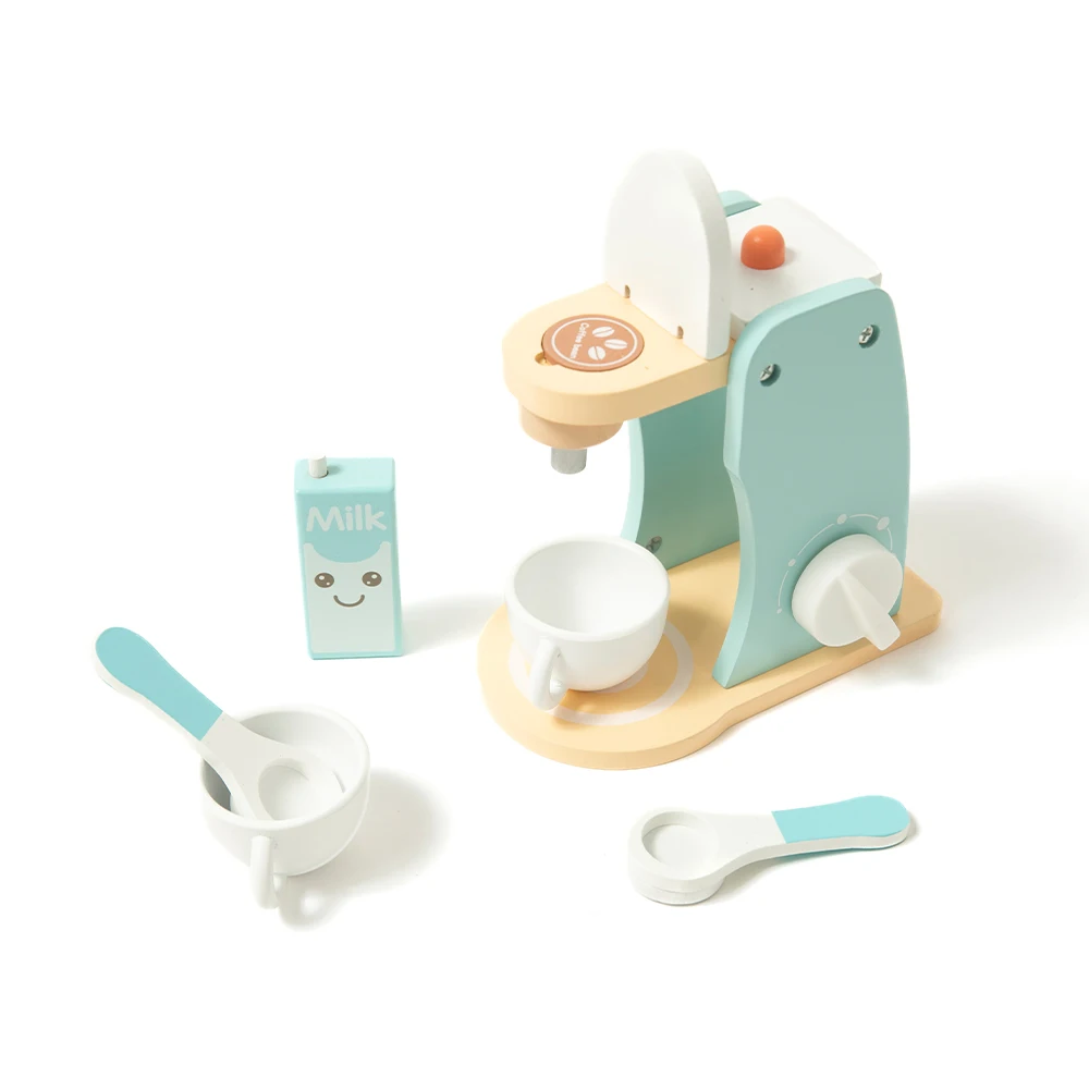 New arrival kids wooden kitchen pretend play milk production coffee maker toys