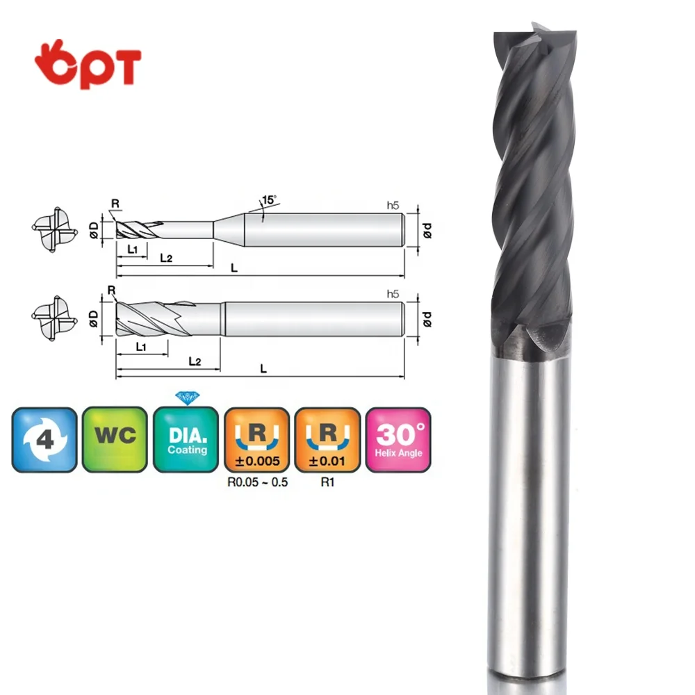 Superior graphite end mill tool 4 flute Diamond coated end mills factory price