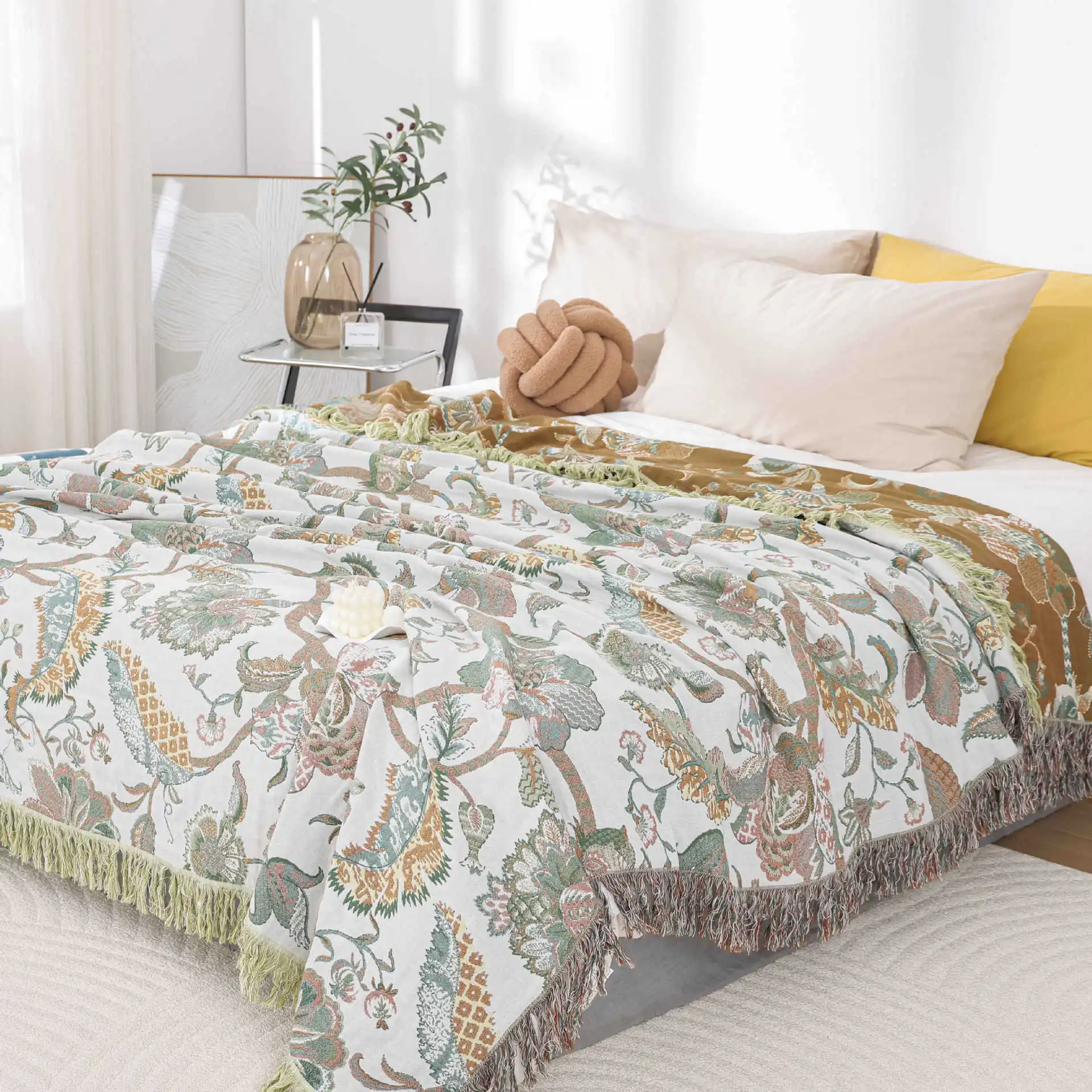 New pure cotton gauze bed cover tassel sofa towel cover blanket with best price