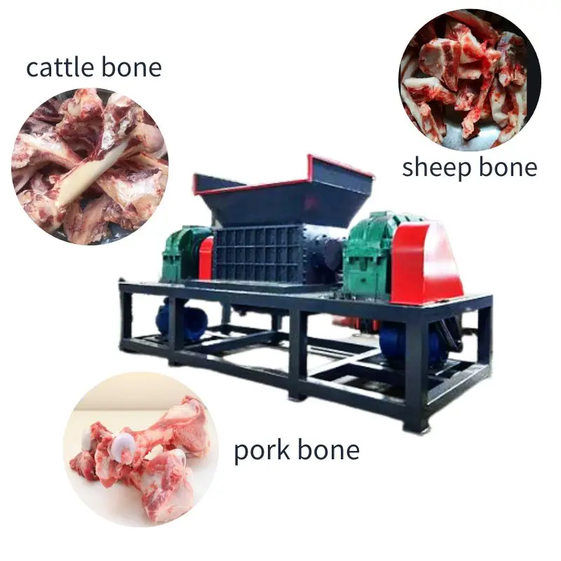 Universal twin-shaft shredder reduces material size shreds large pieces hard animal bones for the farm