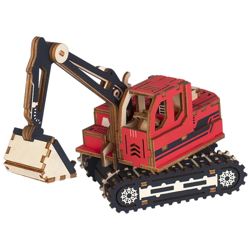 Free custom Kids Woodenred excavator projects engineering set for children geometric shape puzzles toy