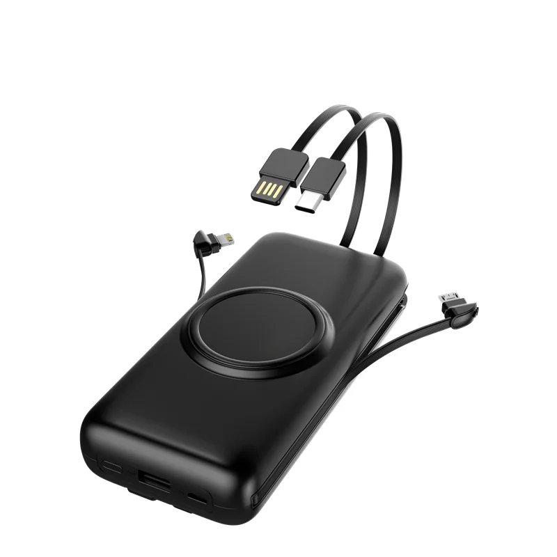 
2020 hot selling wireless portable charger 18W fast charge 20000mAh power bank with built in cable 