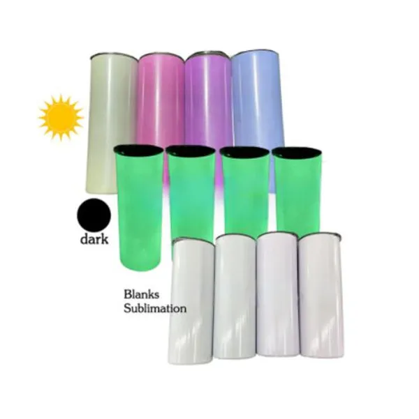 
New Style 20oz Uv Color Change And Glow In Dark White Blank Sublimation Straight Skinny Tumbler For Heat Press Printing 