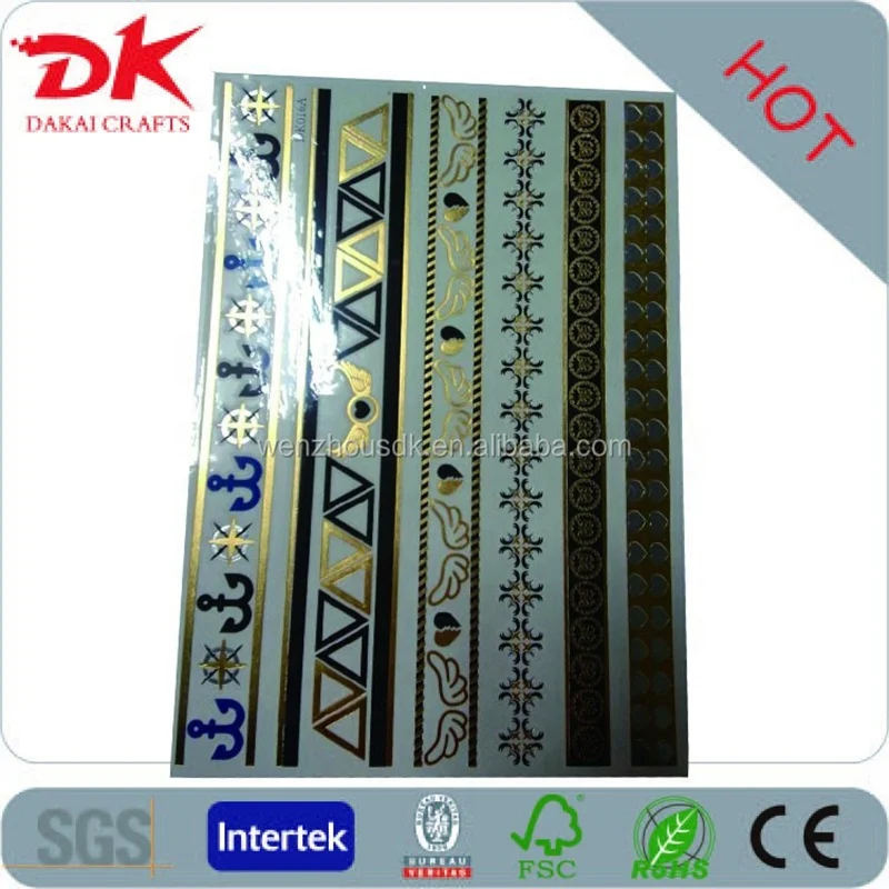 arm golden tattoo/bracelet foil tattoo/custom colorful metallic tattoo