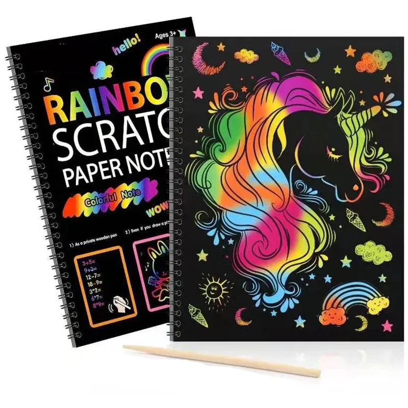 Rainbow Scratch Paper Sets  Magic Art Craft Stuff Supplies Black Drawing Pad For Children