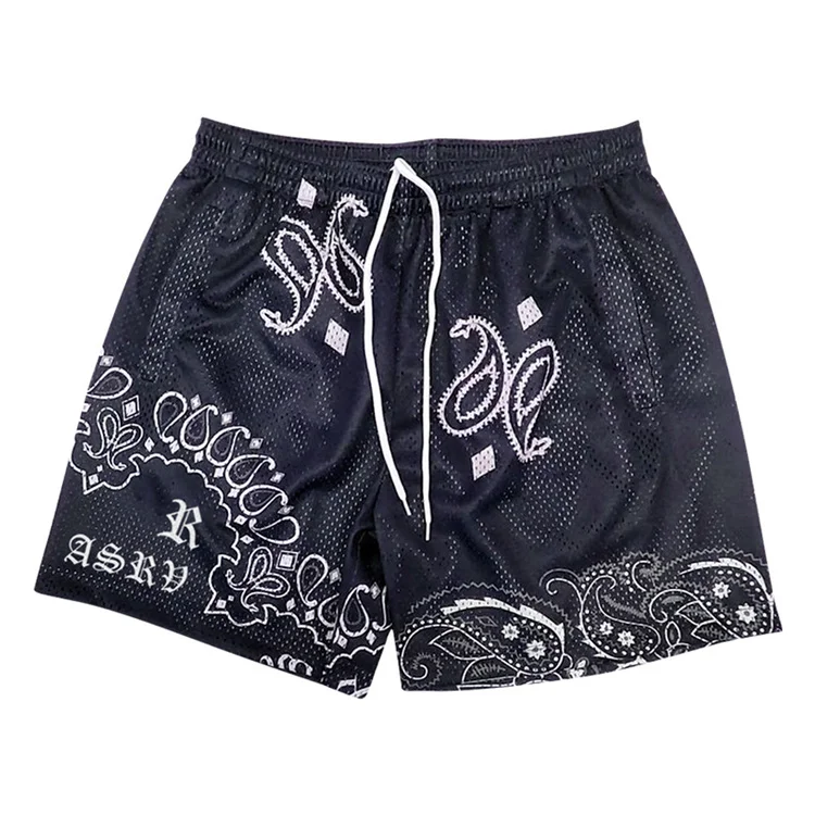 Summer quick dry sports running high quality gym custom logo blank mesh basketball bandana print shorts men