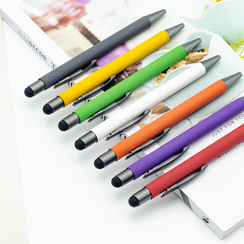 Metal Spray Glue Aluminum Rod Pen Business Office Advertising Ballpoint Pen Creative Stationery Gift Pen with custom logo