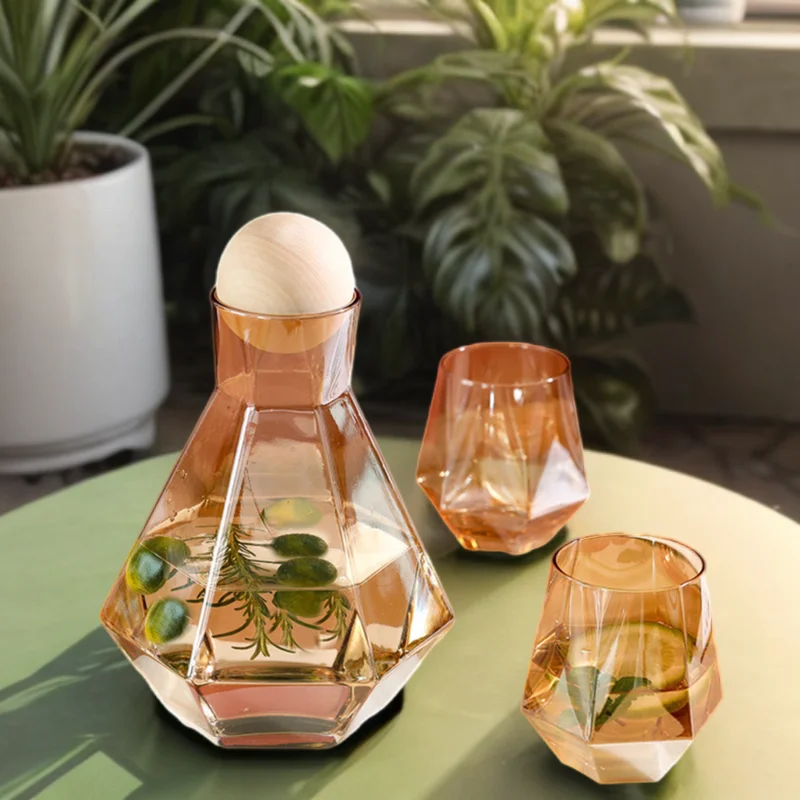 Multi-colour Large Capacity high borosilicate heat resistant kettle with wooden ball and unique shaped cup for home