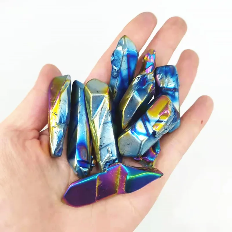 
Titanium rainbow aura lemurian quartz crystal point for healing 