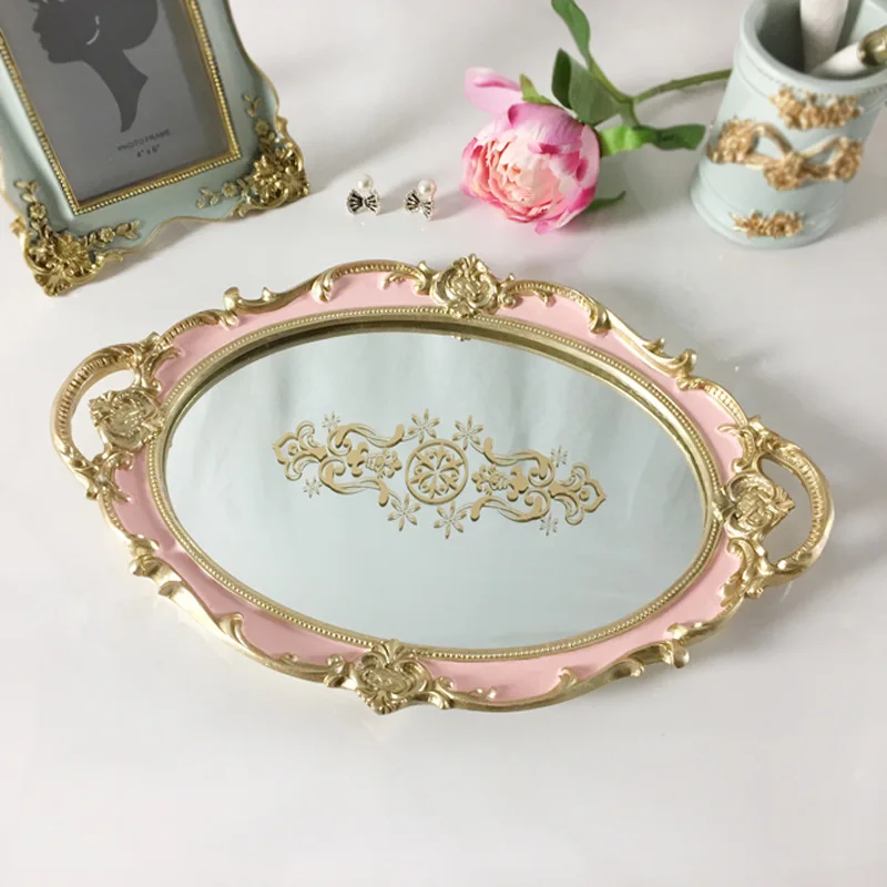 Home Hotel Decoration European Style Plastic Resin Mirror Trays