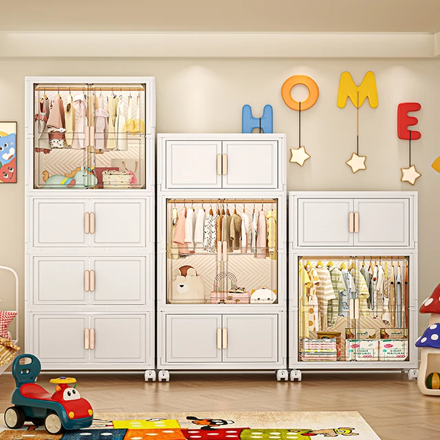 Factory Direct Sale Portable Wardrobes Easy Assemble Baby Wardrobes Cabinets Bedroom Stocking Organizer For Clothes Storage
