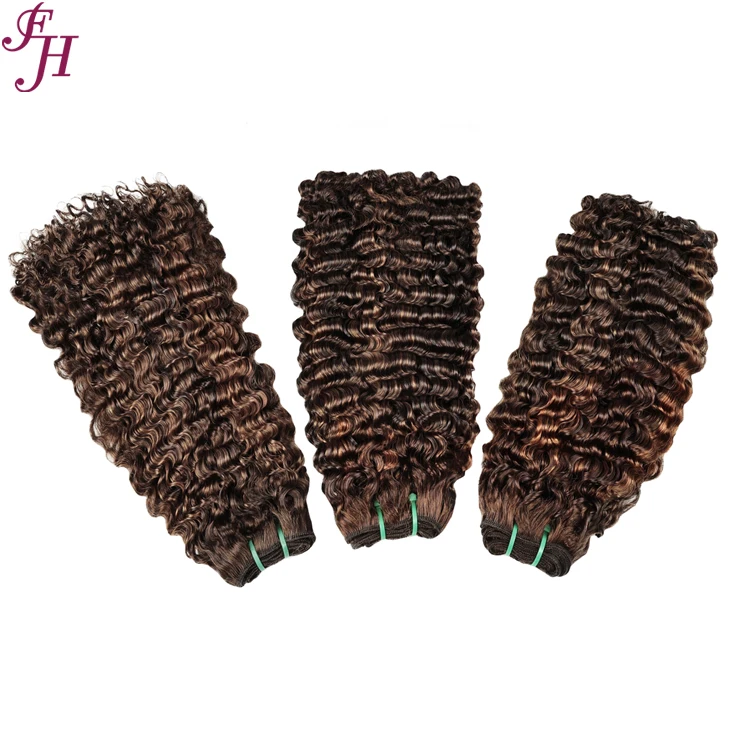 FH factory sale P4/27 burmese curl cabelos human hair pixie curl  vietnamese human hair highlight  burmese curly hair bundles