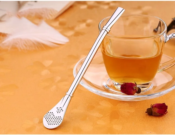 Reusable Stainless Steel Drinking Straws with Filter Spoon