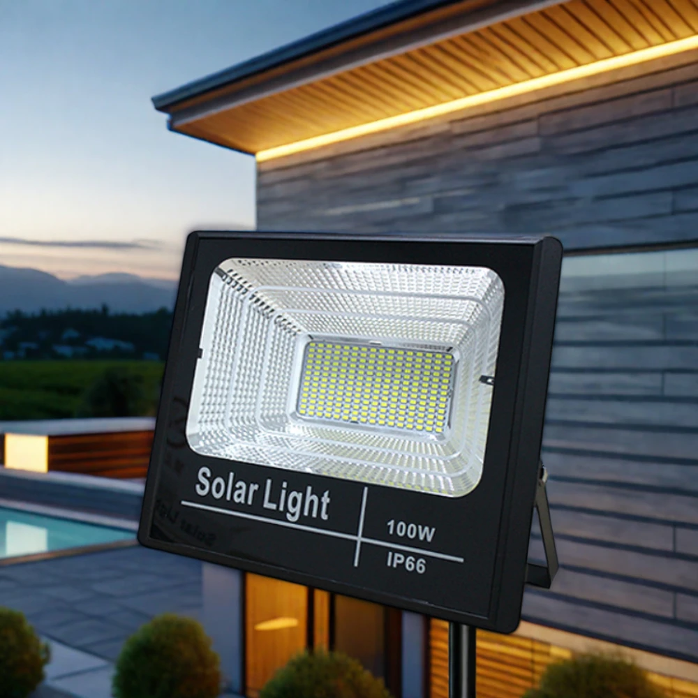 50W 100W 150W 300W Ip66 Waterproof 12V 3000K Aluminum Powered Mouvement Tower Remote Control Solar Flood Light For Stadium
