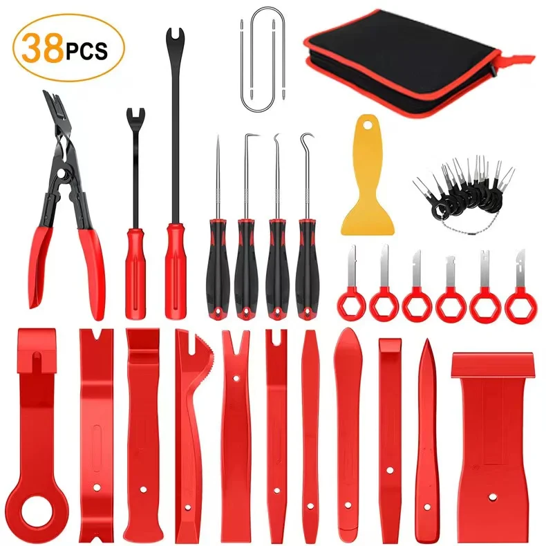 L-HT0252 38pcs Car Trim Removal Tool Panel Door Audio Trim Removal Kit Auto Clip Pliers Fastener Remover Set Disassembly Tools