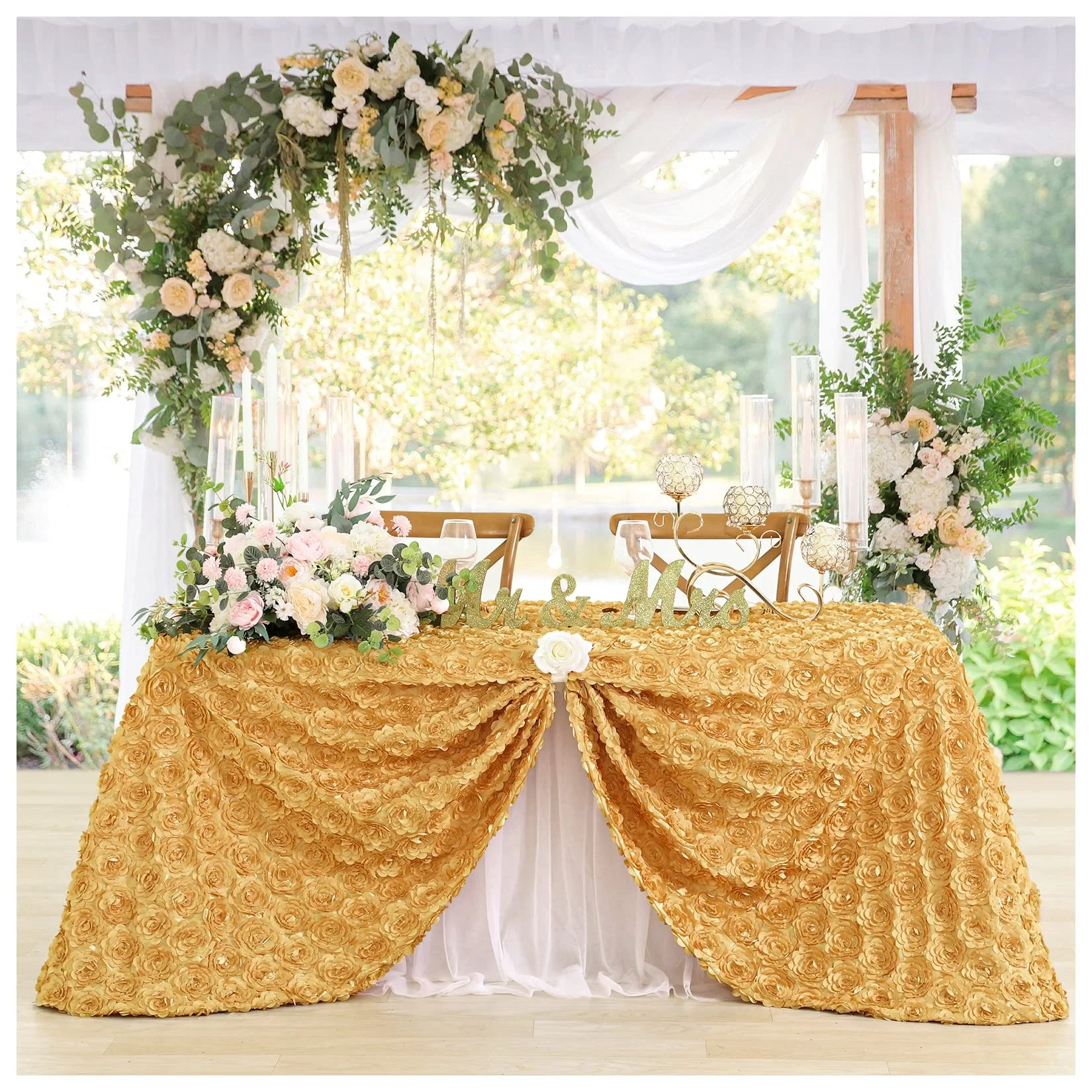Modern Luxury Flower Design Gold Table Cloth Wedding Hot Selling Banquet Party Events Useful Table Clothes