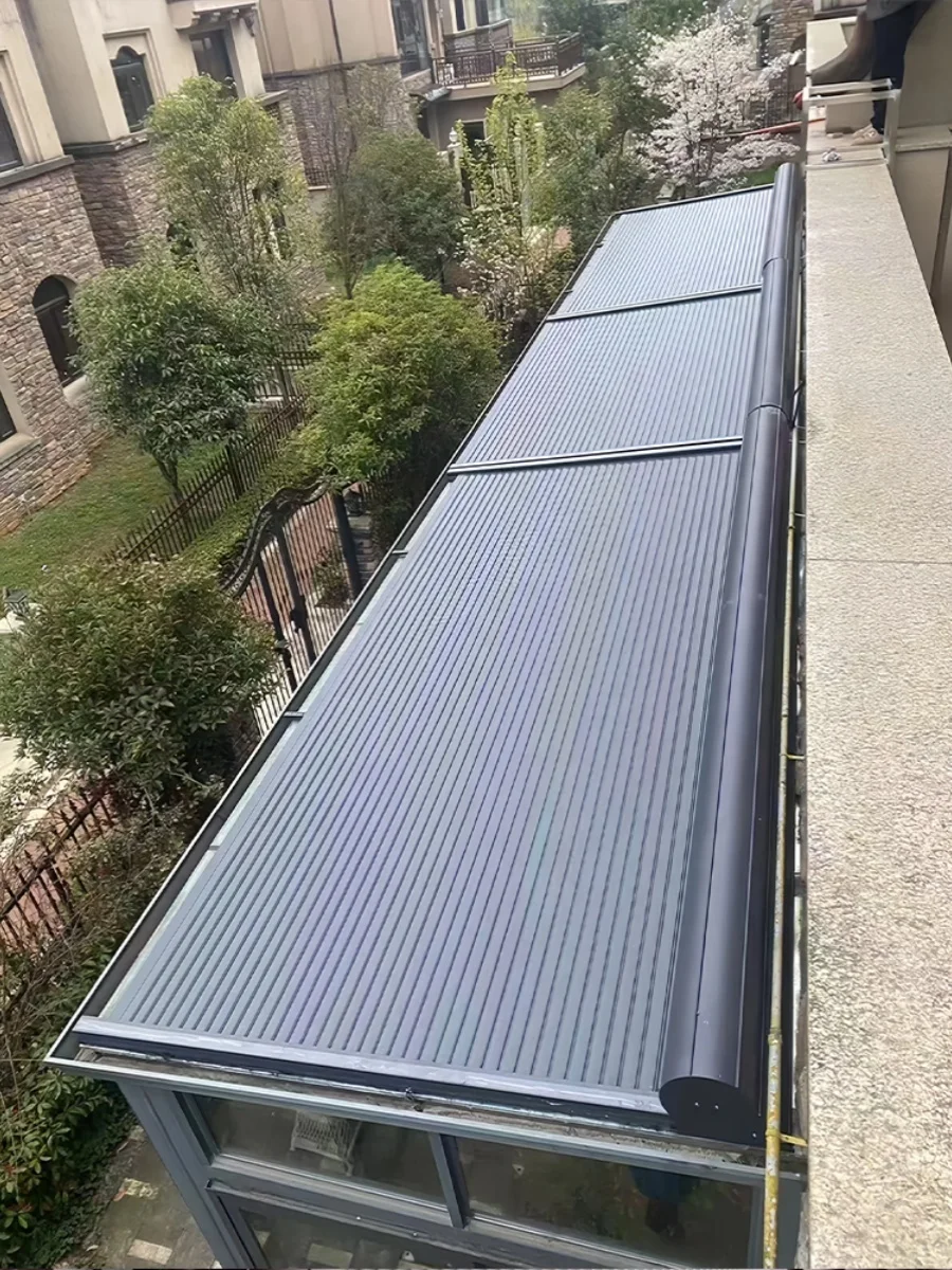 waterproof automatic aluminium rolling shutters roof systems exterior retractable glass cover
