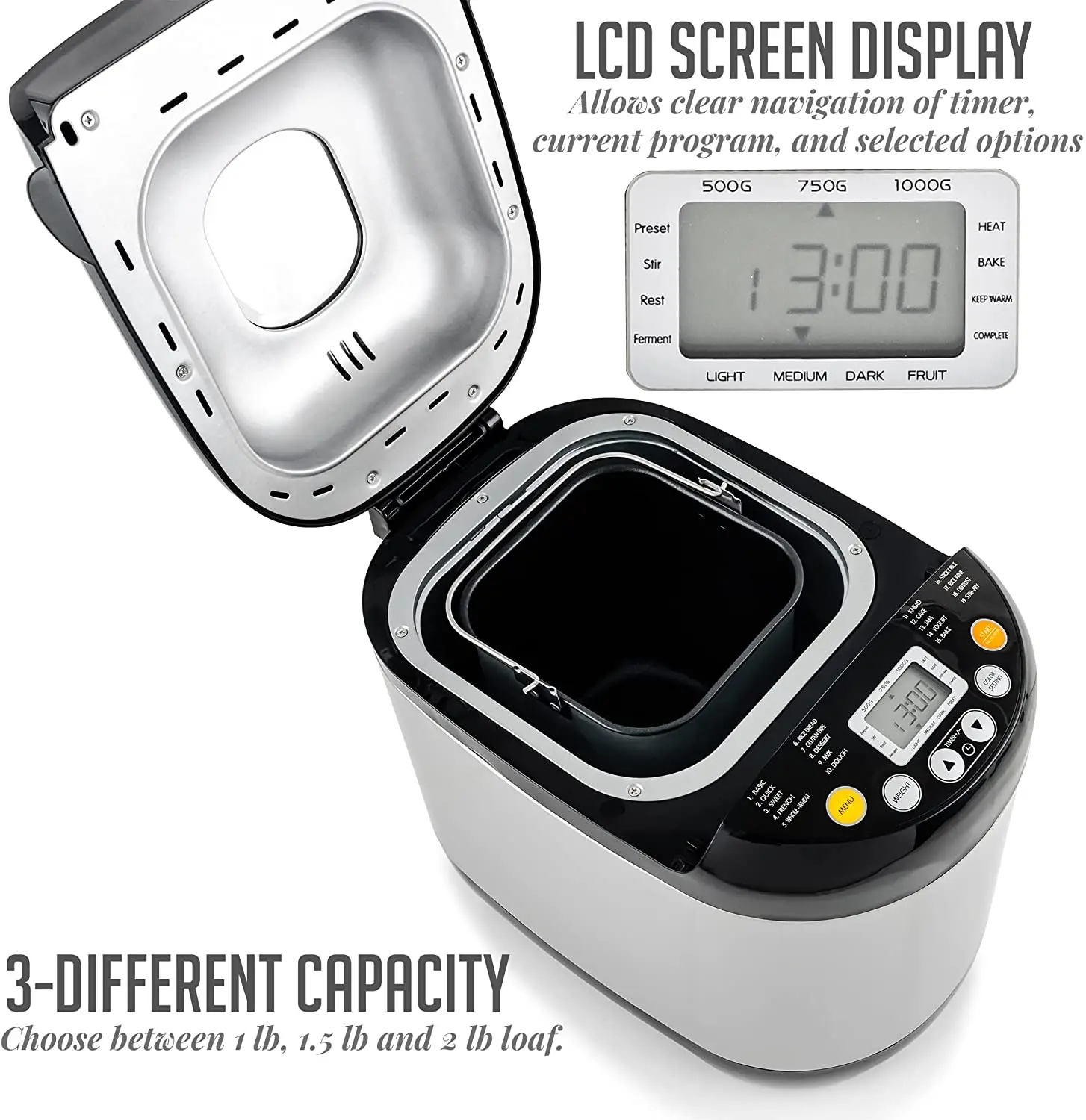 LCD Display Stainless Steel Mini Electric Bread Maker For Home