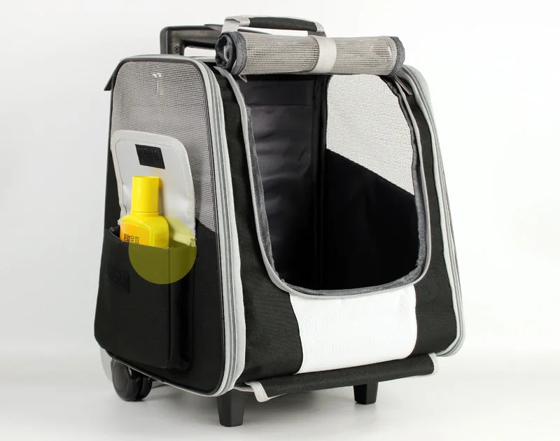 Low MOQ Custom Pet Rolling Travel Airline Approved Dog Carrier With 4 Wheels Rolling Pet Carrier Extra Spacious Removable Wheels