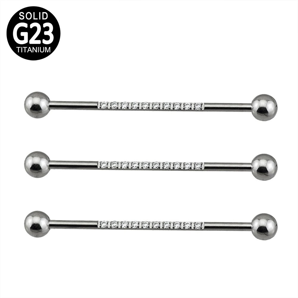 G23/ASTM F136 титановый пирсинг CZ Pave On Pole Brabell с внутренней резьбой промышленные ювелирные изделия