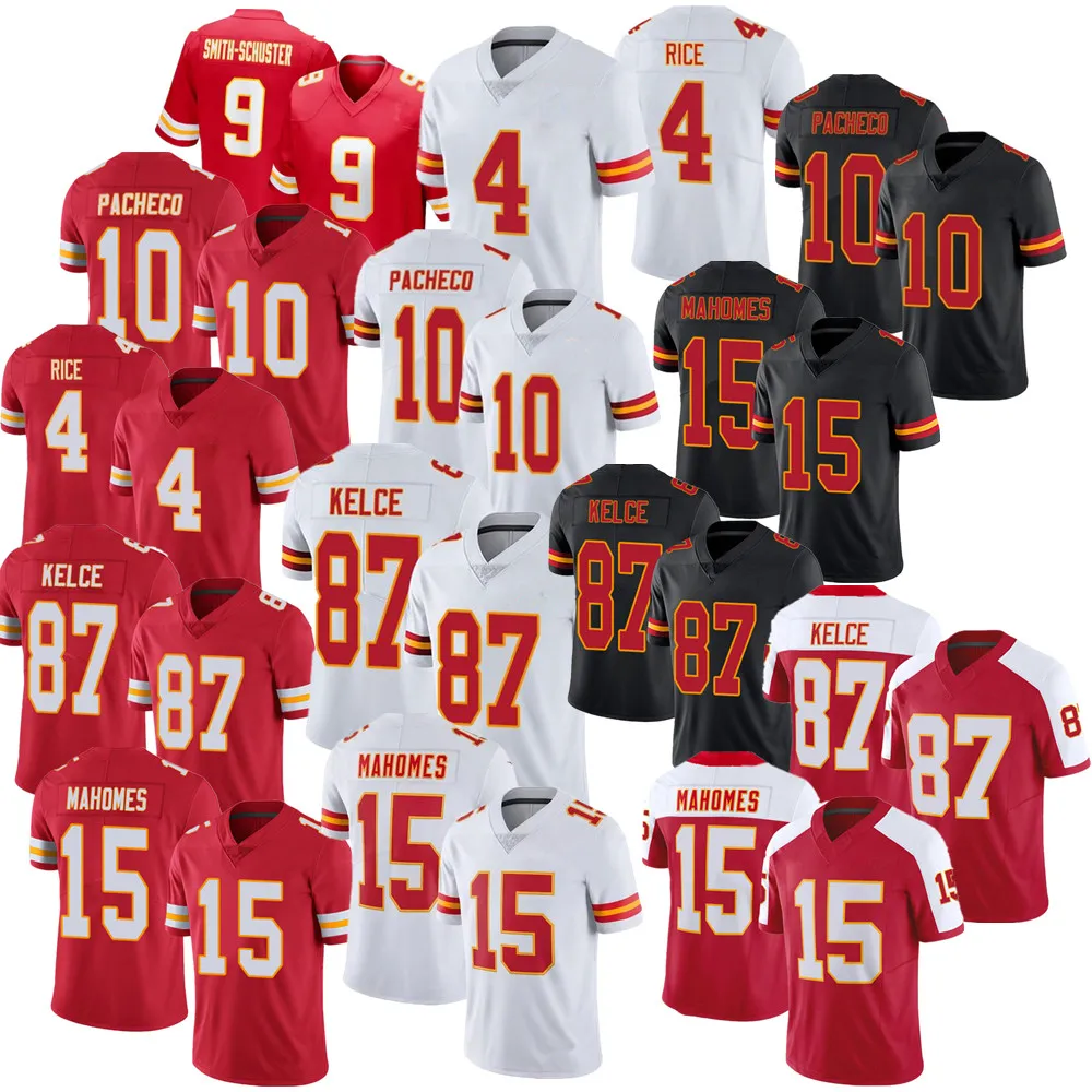 Мужские футбольные майки Kansas City 15 Patrick Mahomes 87 Travis Kelce 10 Pacheco 4 Rice 7 Butker сшитые лимитированные футболки