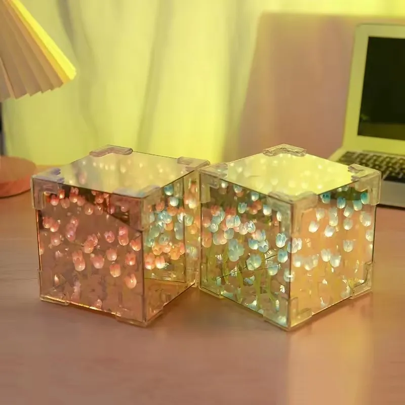 WholesaleMagic Cube DIY 12*12cm Three-Dimensional Tulip Night Light Table Lamp for Holiday Gift