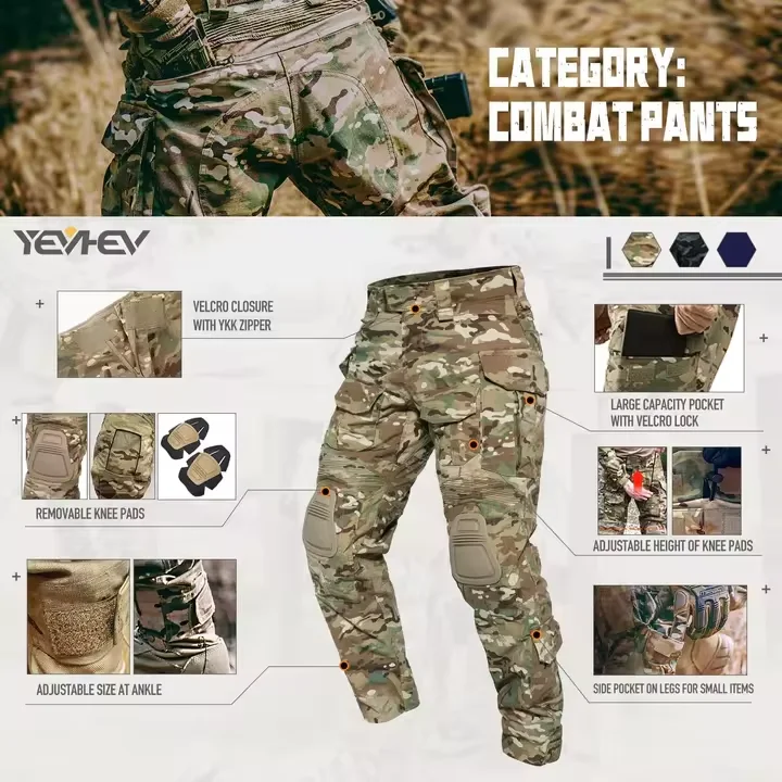 PTG Men G3 Assault Camo Custom G3 Camouflage Tactical Clothing Shirt Pants Uniform Tactical Uniform with Knee Pads