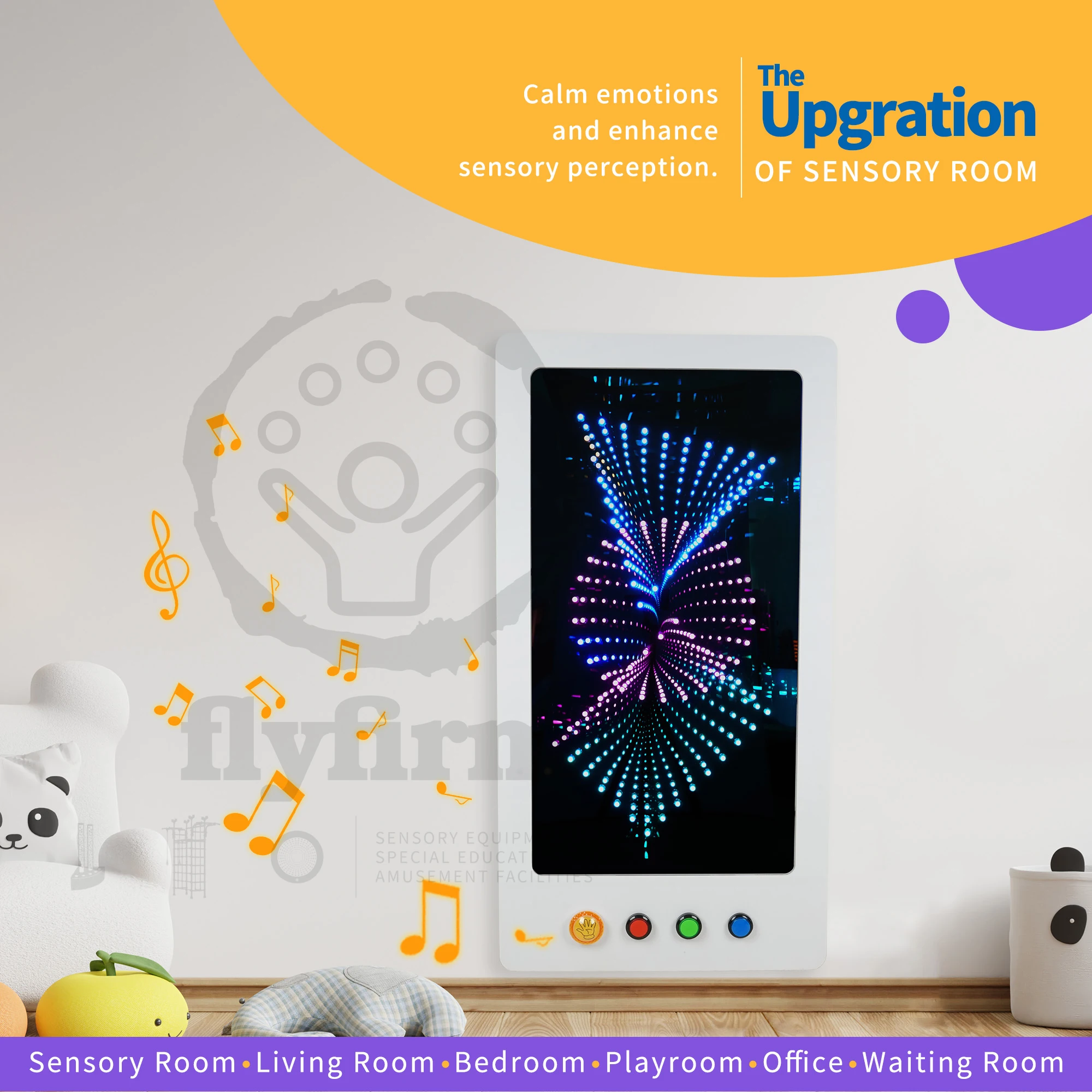 Flyfirm Infinity Mirror Music Interaction Device,Sensory Room Light,Relaxing Music for Autism Therapy and Child Relaxation