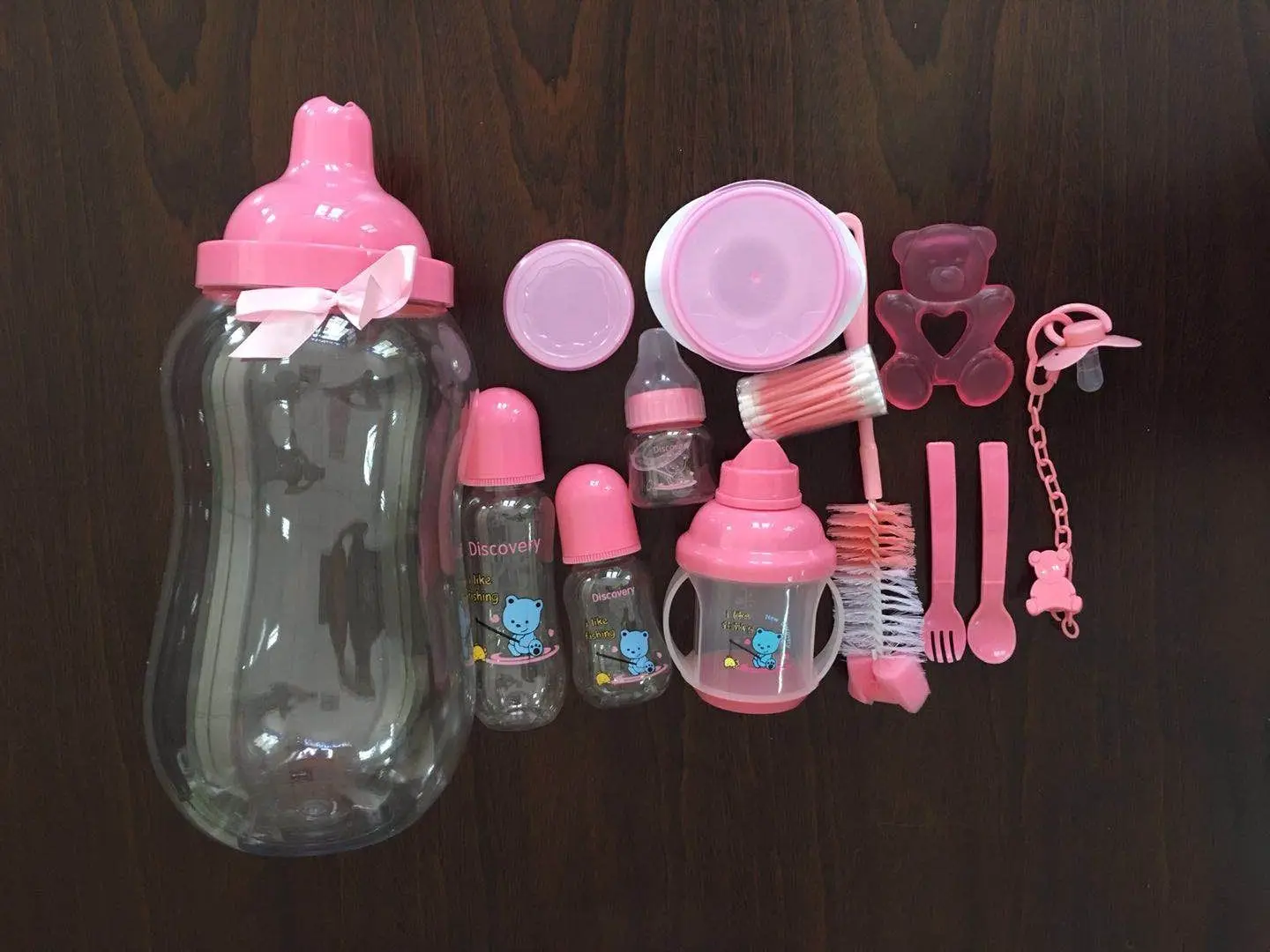 MU PC Plastic Decoration Dollsa Doll Bank Feeding Baby Big Bottle Cup Set With Small Feeding Bottles