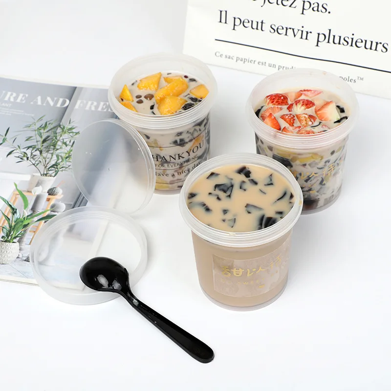 16oz Envases Para Helado Disposable Empty Plastic PP Frozen Yogurt Cup Ice Cream Container for Pudding with Plastic Spoon