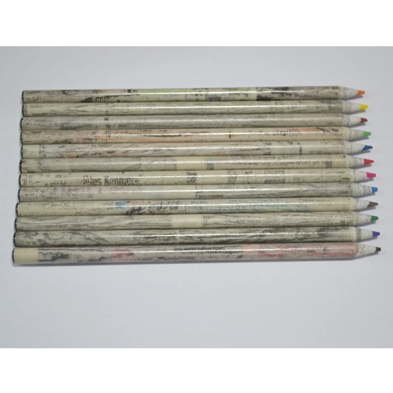 Wholesale 7 inches English recycled Newspaper 12 color pencil for office and school