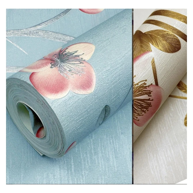 PVC waterproof 3d flower wall paper rolls china,European style geometric wallpaper