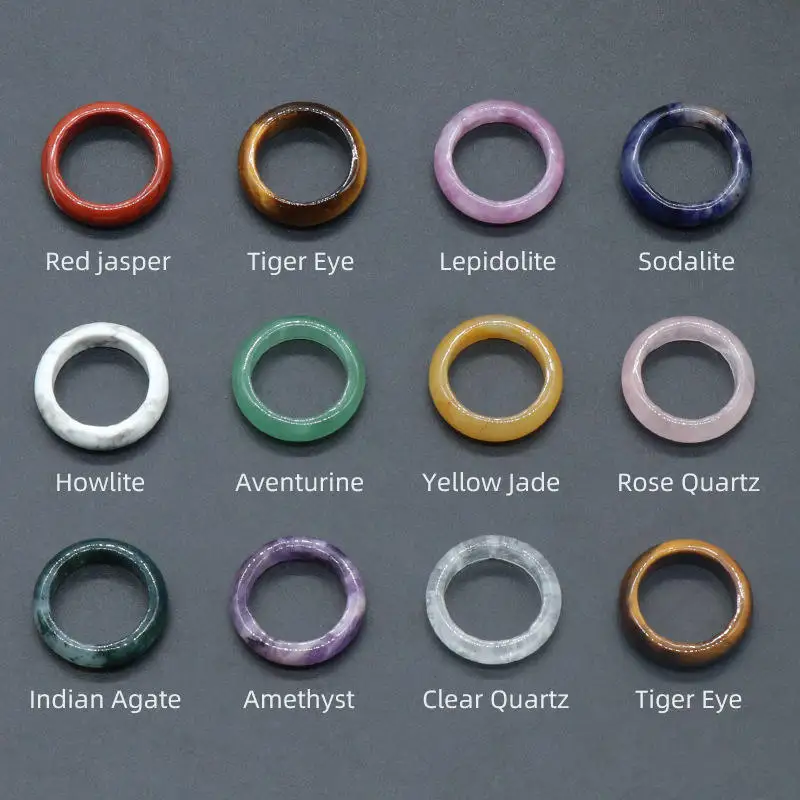 Crystal Rings Natural Stone Carnelian Stone Band Ring Simple Gems Agate Rings Stackable Donut Jewelry
