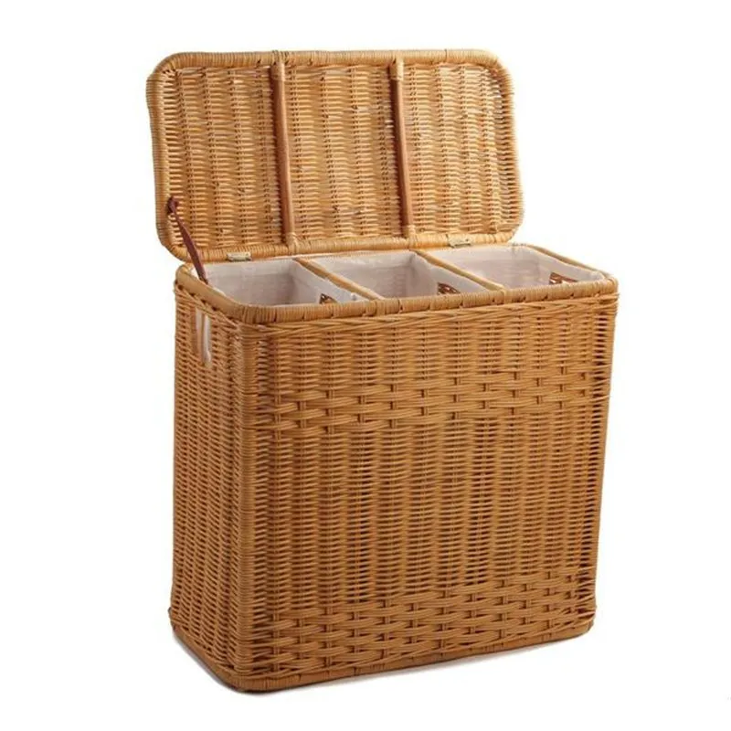 3-part Handwoven Wicker Laundry Hamper Basket